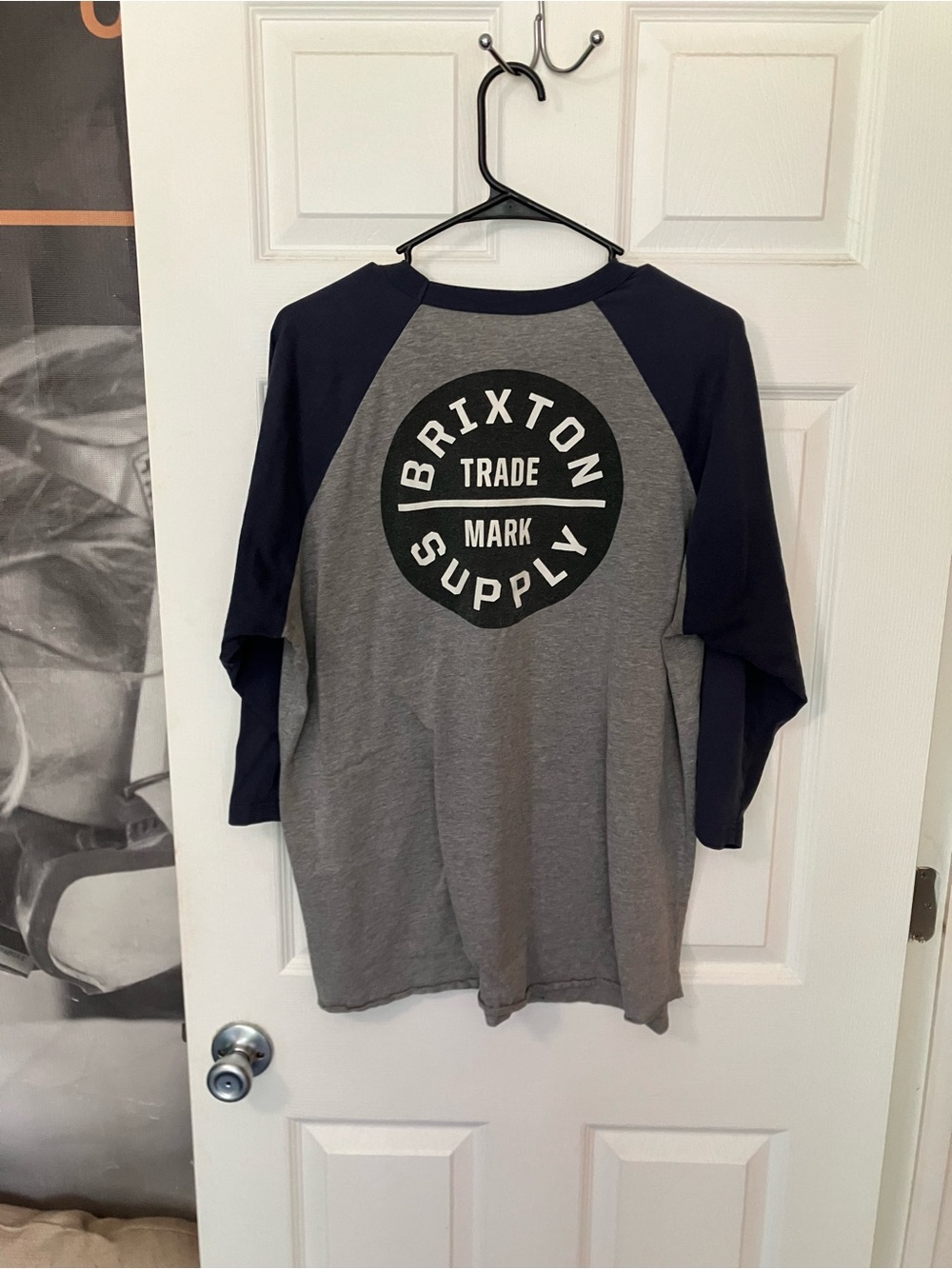 BRIXTON T Shirt XL 3/4 Sleeve Mens Grey Navy Baseball Tee